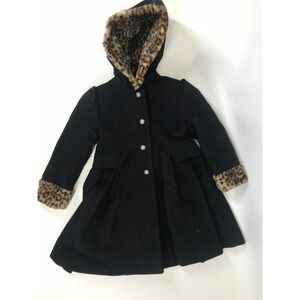 Rothschild‎ Girls Coat Black Wool with Faux Leopard Print Size 4